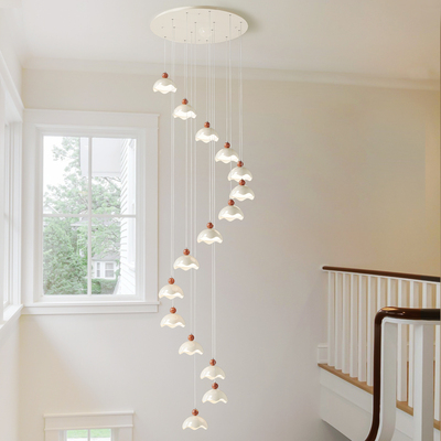 中古风个性温和奶油色楼梯吊灯6243