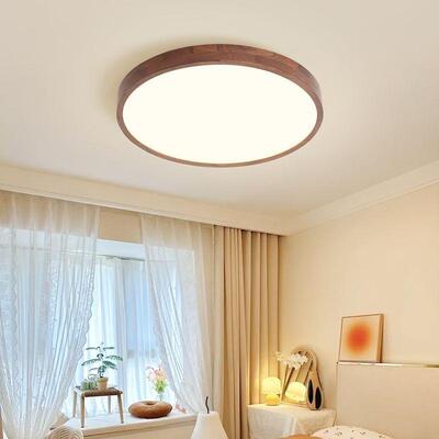 美式复古主卧室灯书房间吸顶灯胡桃木色灯中...