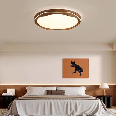 法式中古风卧室吸顶灯复古胡桃木纹餐厅灯护...