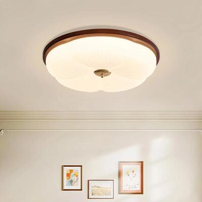 法式中古风卧室吸顶灯复古胡桃木布艺主卧灯...