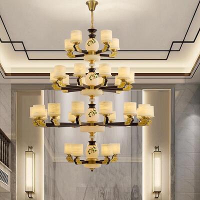 新中式铜合金+木+玻璃罩灯体 客厅餐厅书...