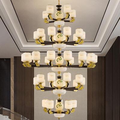 新中式铜合金+木+玻璃罩灯体 客厅餐厅书...