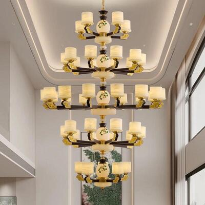 新中式铜合金+木+仿玉罩灯体 客厅餐厅书...