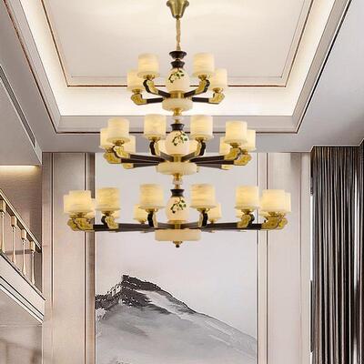 新中式铜合金+木+仿玉罩灯体 客厅餐厅书...