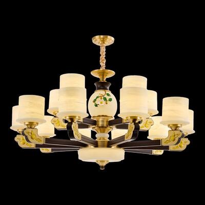 新中式铜合金+木+仿玉罩灯体 客厅餐厅书...