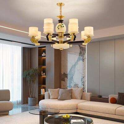 新中式铜合金+木+仿玉罩灯体 客厅餐厅书...