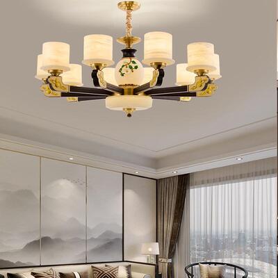 新中式铜合金+木+仿玉罩灯体 客厅餐厅书...