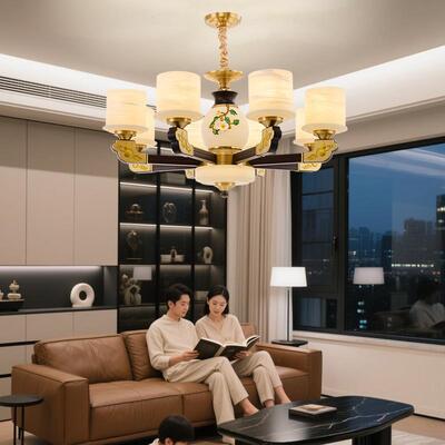 新中式铜合金+木+仿玉罩灯体 客厅餐厅书...