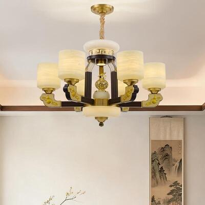 新中式铜合金+木+仿玉罩灯体 客厅餐厅书...