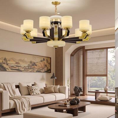 新中式铜合金+木+仿玉罩灯体 客厅餐厅书...