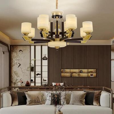 新中式铜合金+木+仿玉罩灯体 客厅餐厅书...