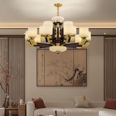 新中式铜合金+木+仿玉罩灯体 客厅餐厅书...