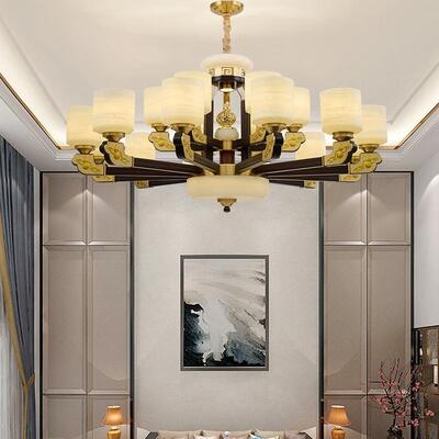 新中式铜合金+木+仿玉罩灯体 客厅餐厅书...