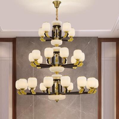 新中式铜合金+木+玻璃罩灯体 客厅餐厅书...