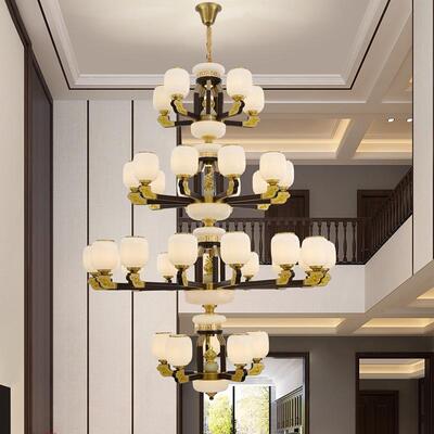 新中式铜合金+木+玻璃罩灯体 客厅餐厅书...