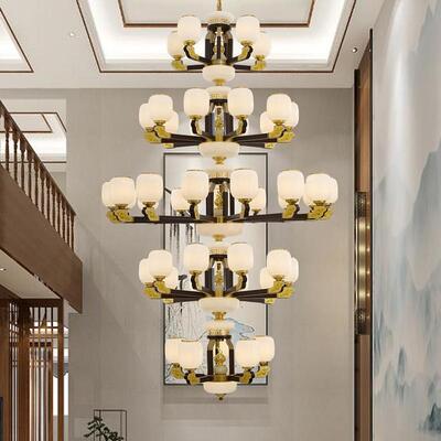 新中式铜合金+木+玻璃罩灯体 客厅餐厅书...