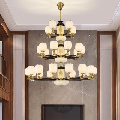 新中式铜+木+玻璃罩灯体 客厅餐厅书房卧...