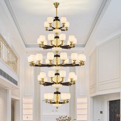 新中式铜+木+玻璃罩灯体 客厅餐厅书房卧...