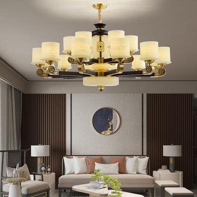 新中式铜+木+仿玉罩 灯体 客厅餐厅书房...