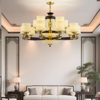 新中式铜+木+仿玉罩 灯体 客厅餐厅书房...