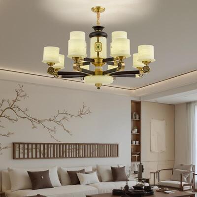 新中式铜+木+仿玉罩 灯体 客厅餐厅书房...