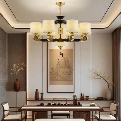 新中式铜+木+仿玉罩 灯体 客厅餐厅书房...
