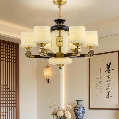 新中式铜+木+仿玉罩 灯体 客厅餐厅书房...