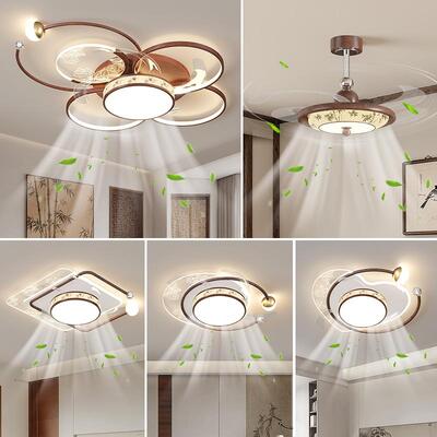 现代简约中古风布艺隐形风扇灯套餐MY-2...